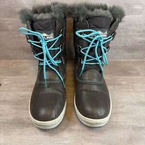 Polar Womens Winter‎ Snow Boots Gray Faux Fur Trim Quilted Duck Boots Blue Laces